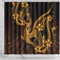 Gold Black Aloha Hawaii Shower Curtain Polynesian Shark Tattoo With Plumeria - Polynesian Pride