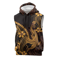 Gold Black Aloha Hawaii Sleeveless Hoodie Polynesian Shark Tattoo With Plumeria - Polynesian Pride