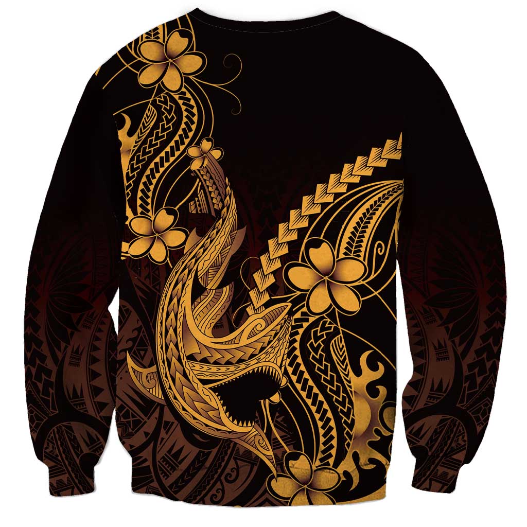 Gold Black Aloha Hawaii Sweatshirt Polynesian Shark Tattoo With Plumeria - Polynesian Pride