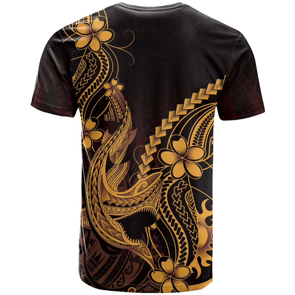 Gold Black Aloha Hawaii T Shirt Polynesian Shark Tattoo With Plumeria - Polynesian Pride
