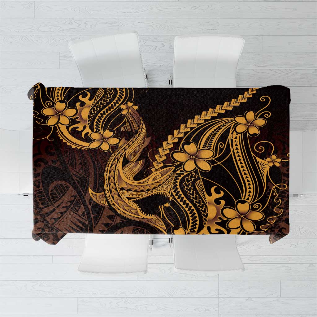 Gold Black Aloha Hawaii Tablecloth Polynesian Shark Tattoo With Plumeria - Polynesian Pride