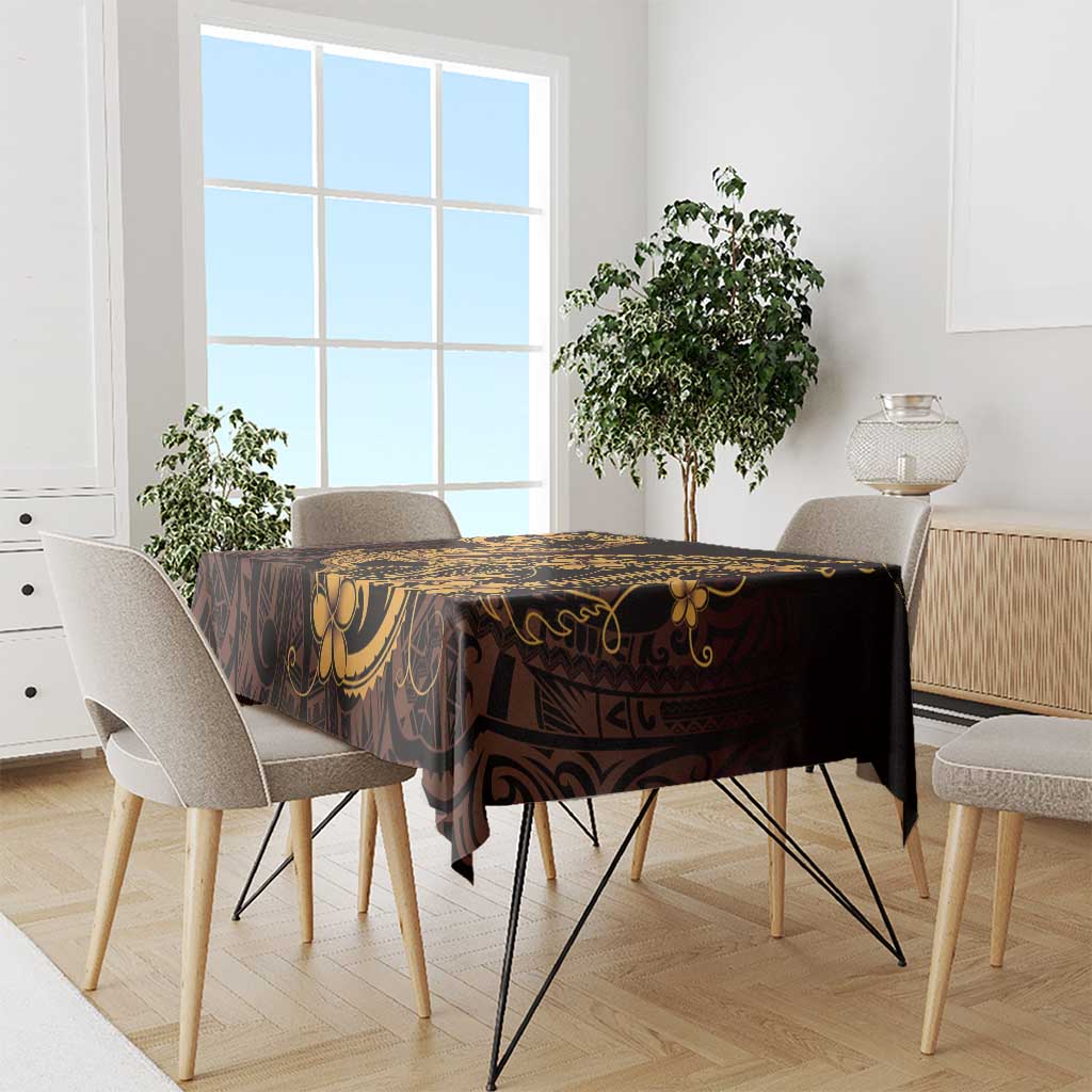 Gold Black Aloha Hawaii Tablecloth Polynesian Shark Tattoo With Plumeria - Polynesian Pride