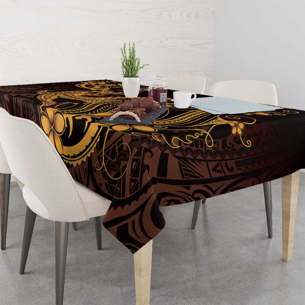 Gold Black Aloha Hawaii Tablecloth Polynesian Shark Tattoo With Plumeria - Polynesian Pride