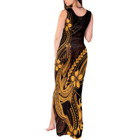 Gold Black Aloha Hawaii Tank Maxi Dress Polynesian Shark Tattoo With Plumeria - Polynesian Pride