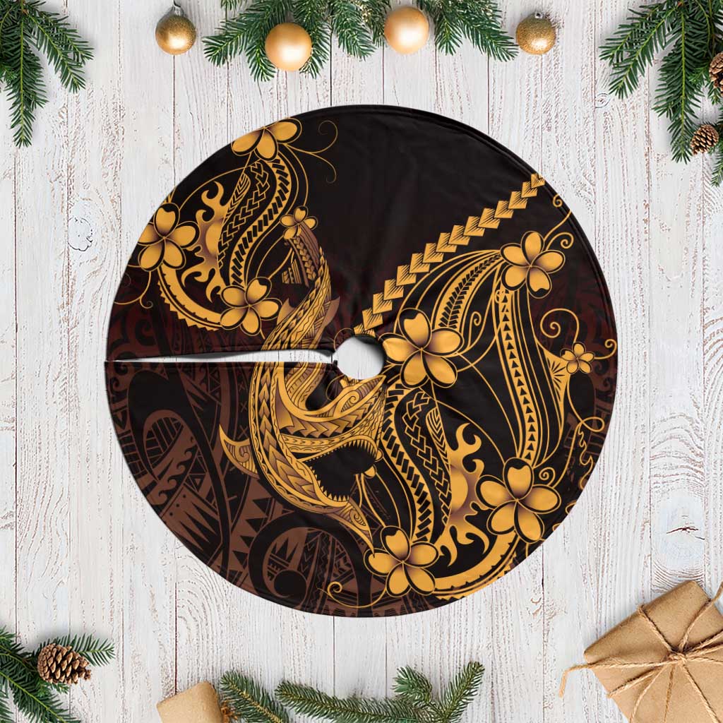 Gold Black Aloha Hawaii Tree Skirt Polynesian Shark Tattoo With Plumeria - Polynesian Pride