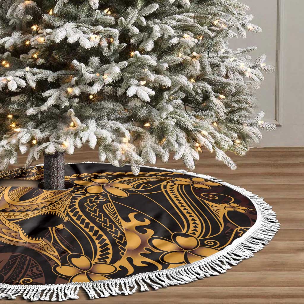 Gold Black Aloha Hawaii Tree Skirt Polynesian Shark Tattoo With Plumeria - Polynesian Pride