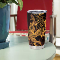 Gold Black Aloha Hawaii Tumbler Cup Polynesian Shark Tattoo With Plumeria - Polynesian Pride