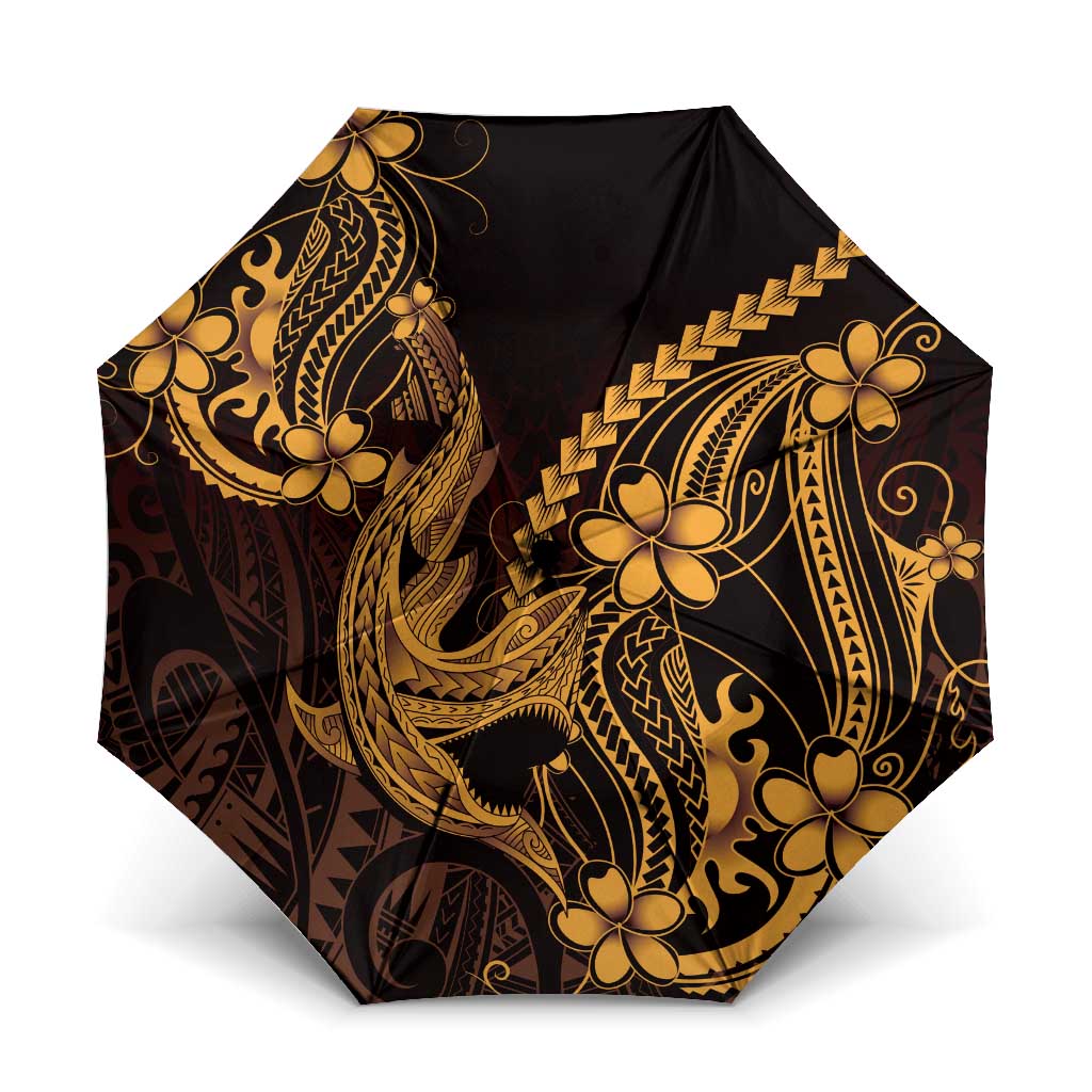 Gold Black Aloha Hawaii Umbrella Polynesian Shark Tattoo With Plumeria - Polynesian Pride