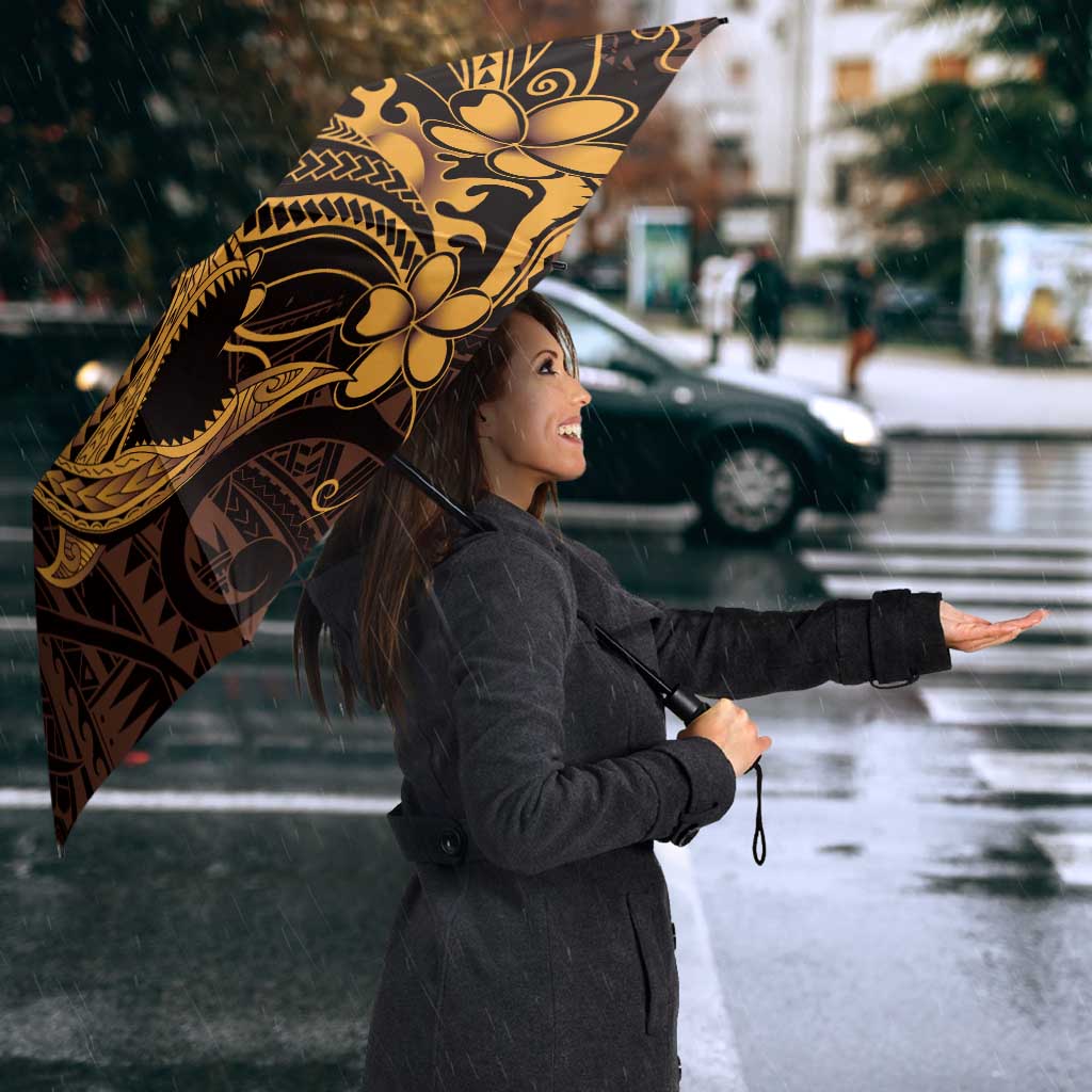 Gold Black Aloha Hawaii Umbrella Polynesian Shark Tattoo With Plumeria - Polynesian Pride