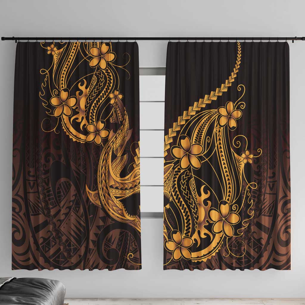 Gold Black Aloha Hawaii Window Curtain Polynesian Shark Tattoo With Plumeria - Polynesian Pride
