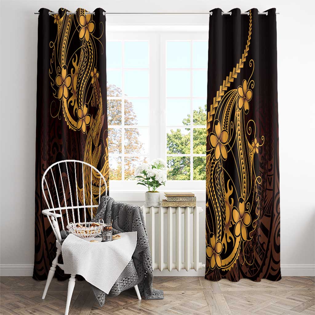 Gold Black Aloha Hawaii Window Curtain Polynesian Shark Tattoo With Plumeria - Polynesian Pride
