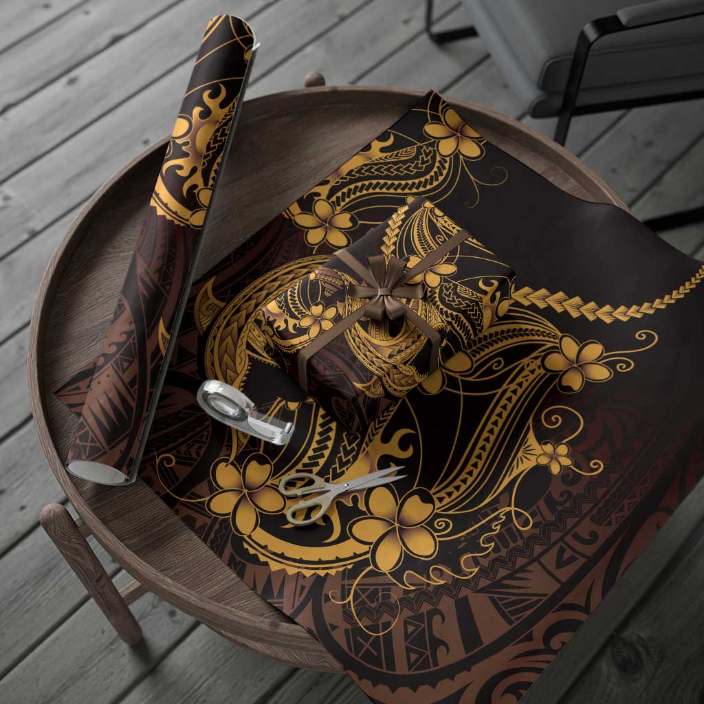 Gold Black Aloha Hawaii Wrapping Paper Polynesian Shark Tattoo With Plumeria - Polynesian Pride