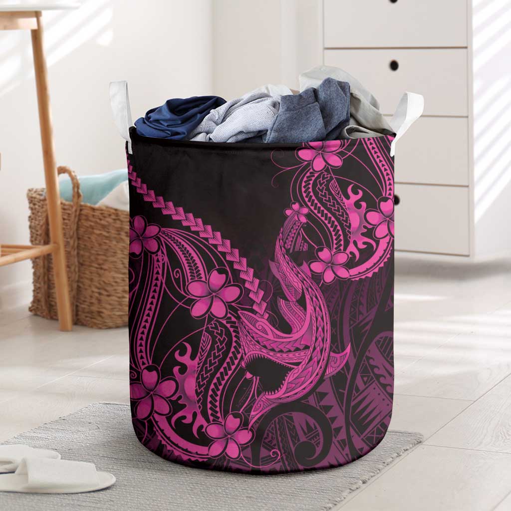 Pink Black Aloha Hawaii Laundry Basket Polynesian Shark Tattoo With Plumeria - Polynesian Pride