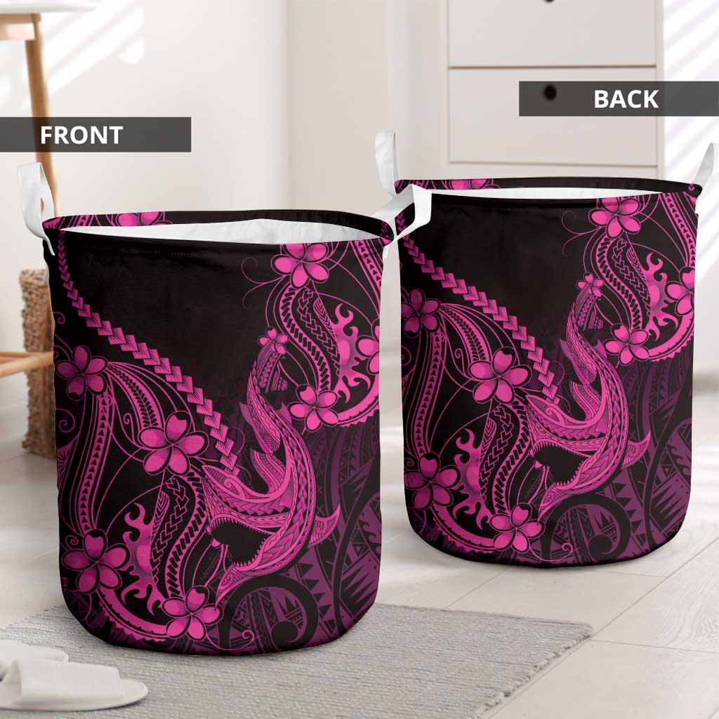 Pink Black Aloha Hawaii Laundry Basket Polynesian Shark Tattoo With Plumeria - Polynesian Pride