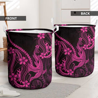 Pink Black Aloha Hawaii Laundry Basket Polynesian Shark Tattoo With Plumeria - Polynesian Pride