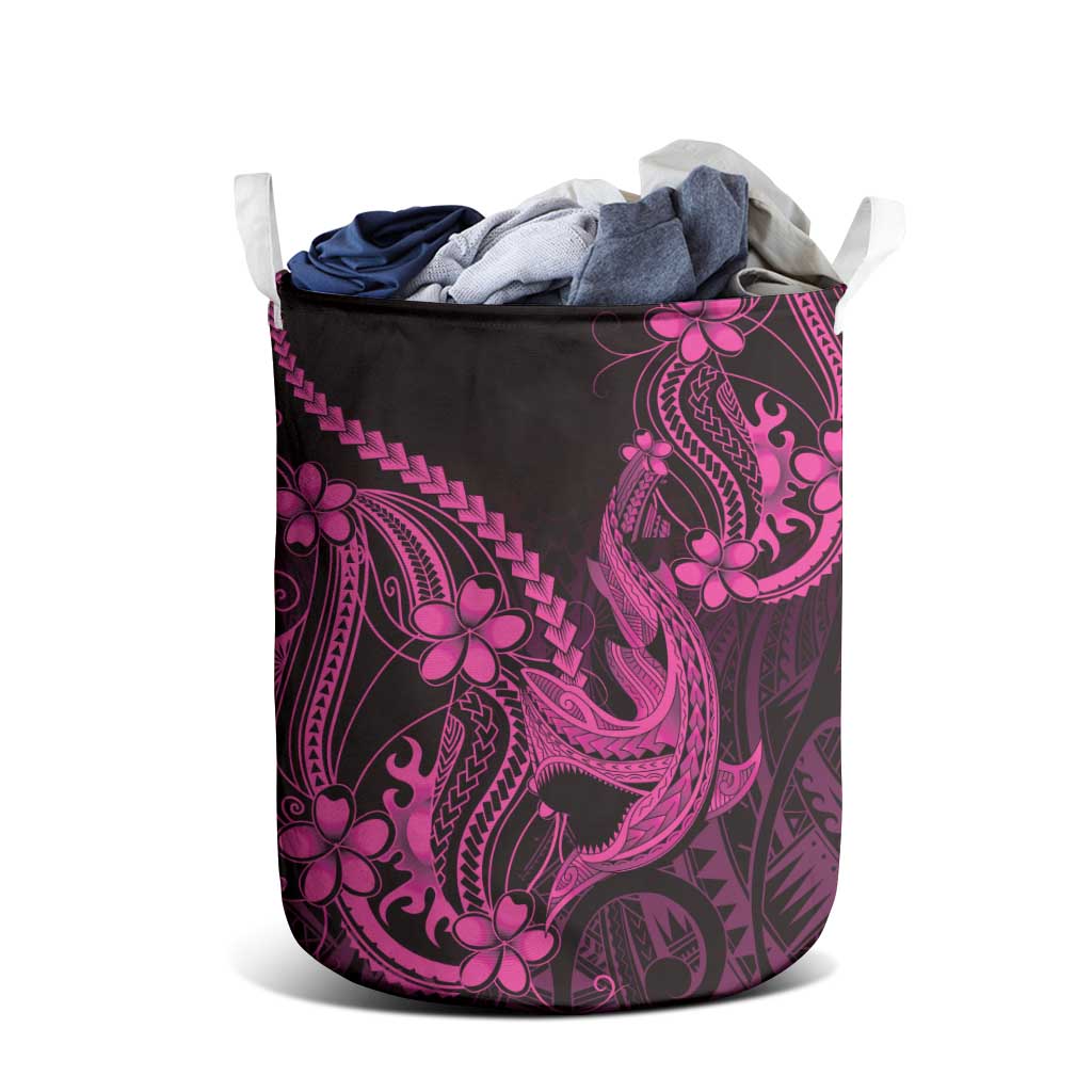 Pink Black Aloha Hawaii Laundry Basket Polynesian Shark Tattoo With Plumeria - Polynesian Pride
