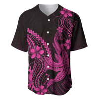 Pink Black Aloha Hawaii Baseball Jersey Polynesian Shark Tattoo With Plumeria - Polynesian Pride