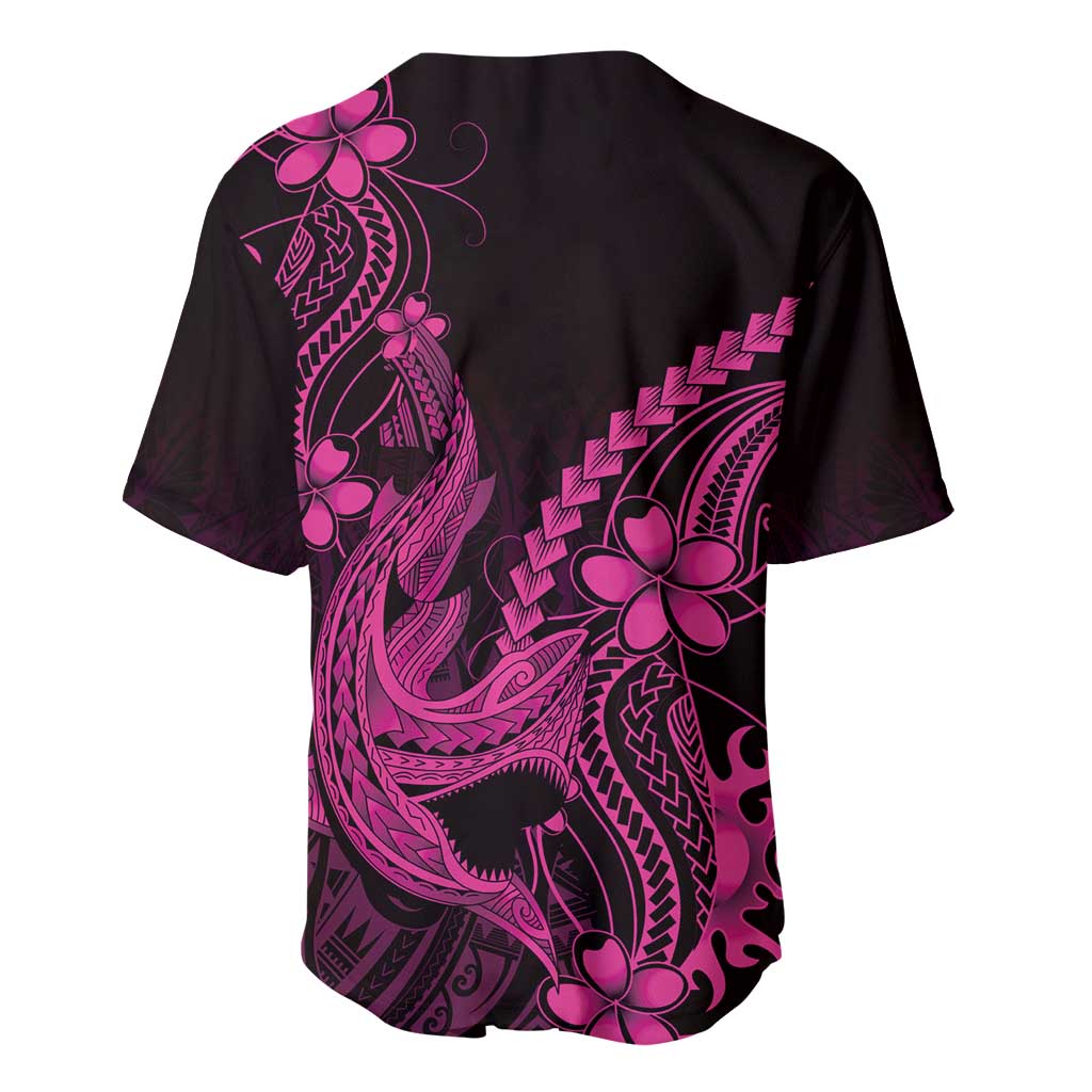 Pink Black Aloha Hawaii Baseball Jersey Polynesian Shark Tattoo With Plumeria - Polynesian Pride