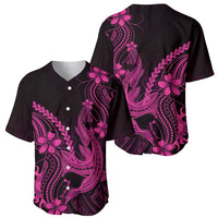 Pink Black Aloha Hawaii Baseball Jersey Polynesian Shark Tattoo With Plumeria - Polynesian Pride