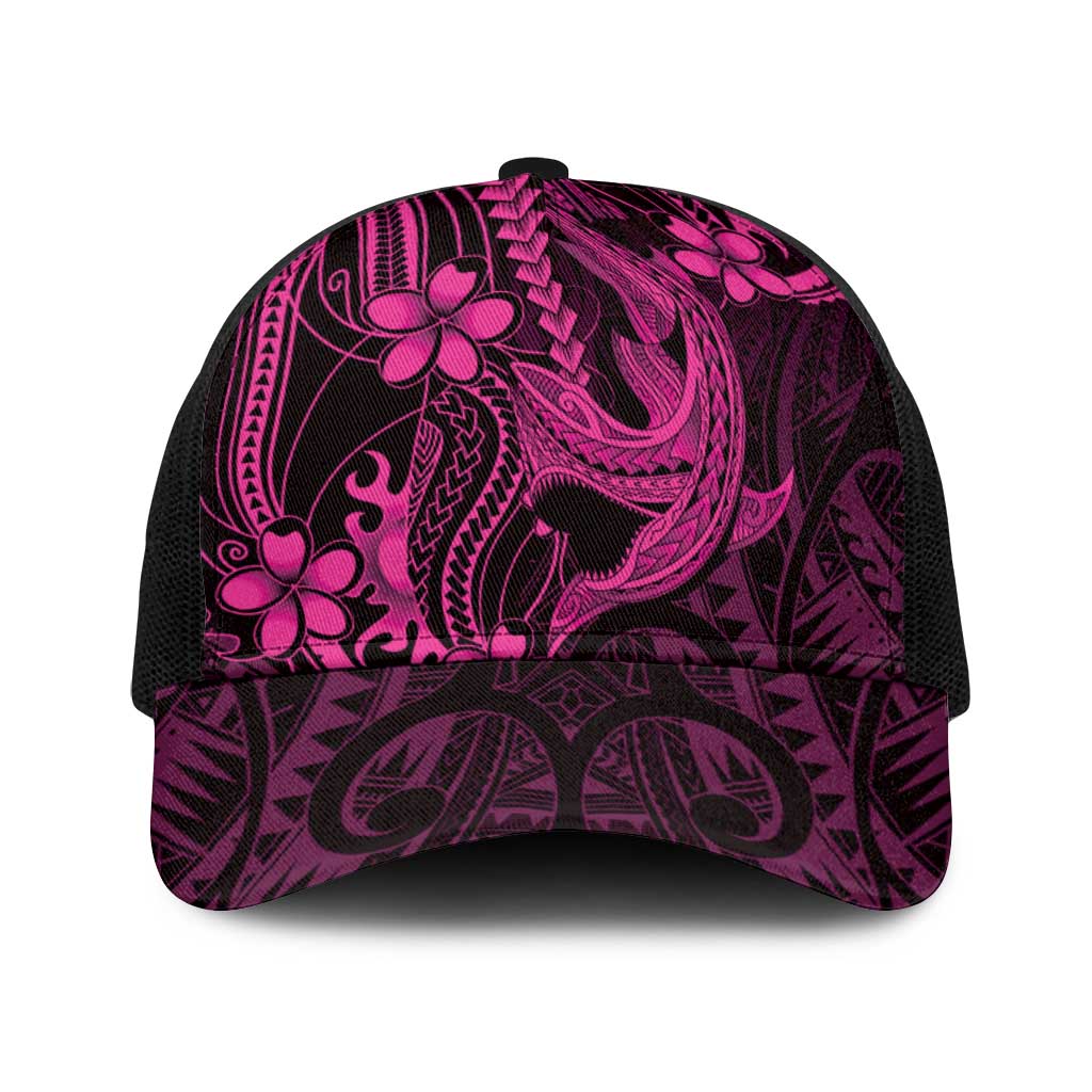 Pink Black Aloha Hawaii Baseball Net Cap Polynesian Shark Tattoo With Plumeria - Polynesian Pride