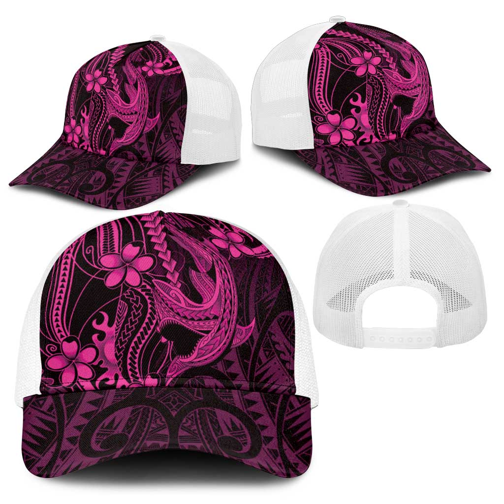 Pink Black Aloha Hawaii Baseball Net Cap Polynesian Shark Tattoo With Plumeria - Polynesian Pride