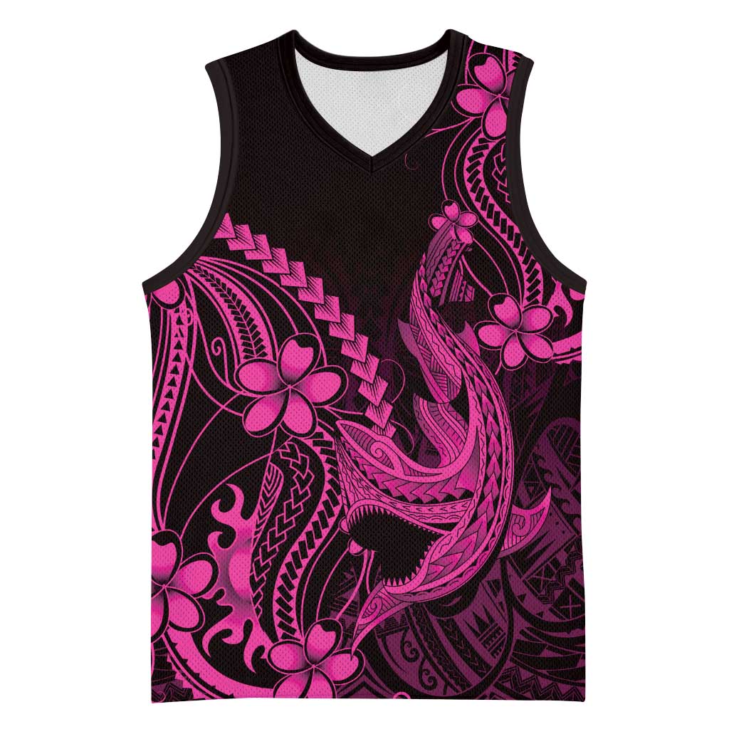 Pink Black Aloha Hawaii Basketball Jersey Polynesian Shark Tattoo With Plumeria - Polynesian Pride