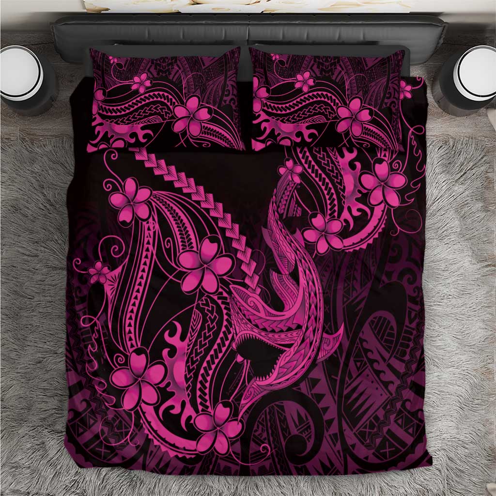 Pink Black Aloha Hawaii Bedding Set Polynesian Shark Tattoo With Plumeria - Polynesian Pride