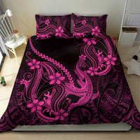 Pink Black Aloha Hawaii Bedding Set Polynesian Shark Tattoo With Plumeria - Polynesian Pride
