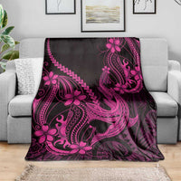 Pink Black Aloha Hawaii Blanket Polynesian Shark Tattoo With Plumeria - Polynesian Pride