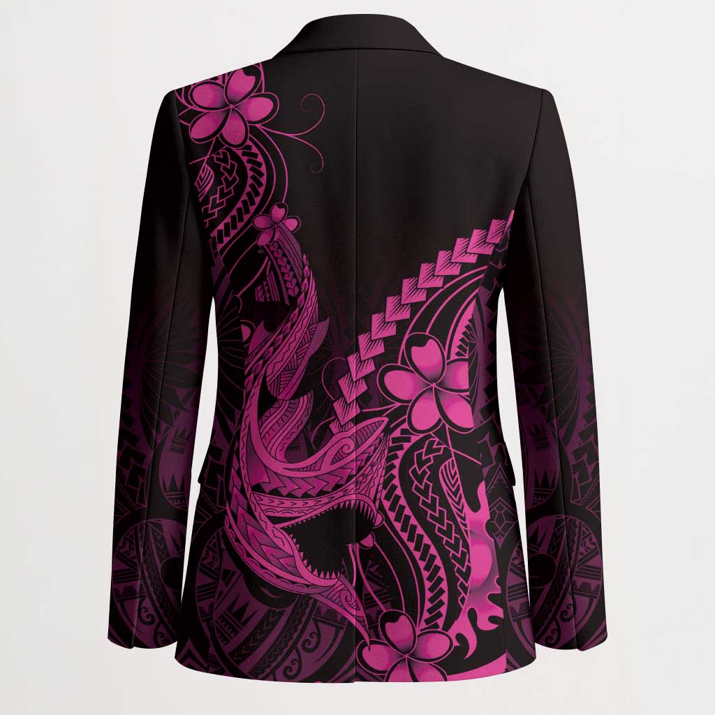 Pink Black Aloha Hawaii Blazer Polynesian Shark Tattoo With Plumeria - Polynesian Pride