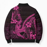 Pink Black Aloha Hawaii Bomber Puffer Jacket Polynesian Shark Tattoo With Plumeria - Polynesian Pride
