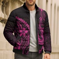 Pink Black Aloha Hawaii Bomber Puffer Jacket Polynesian Shark Tattoo With Plumeria - Polynesian Pride