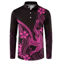 Pink Black Aloha Hawaii Button Sweatshirt Polynesian Shark Tattoo With Plumeria - Polynesian Pride