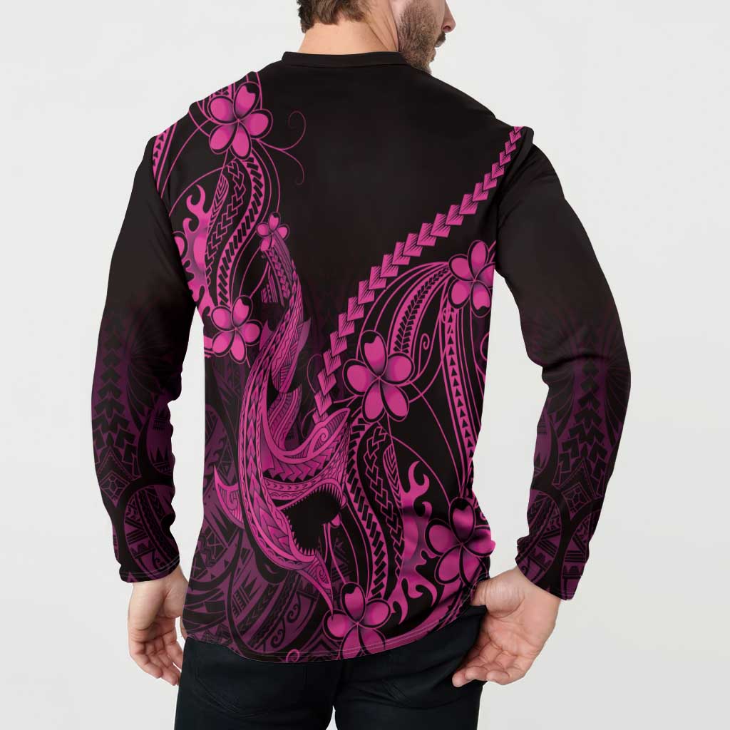 Pink Black Aloha Hawaii Button Sweatshirt Polynesian Shark Tattoo With Plumeria - Polynesian Pride