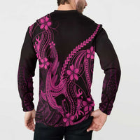 Pink Black Aloha Hawaii Button Sweatshirt Polynesian Shark Tattoo With Plumeria - Polynesian Pride