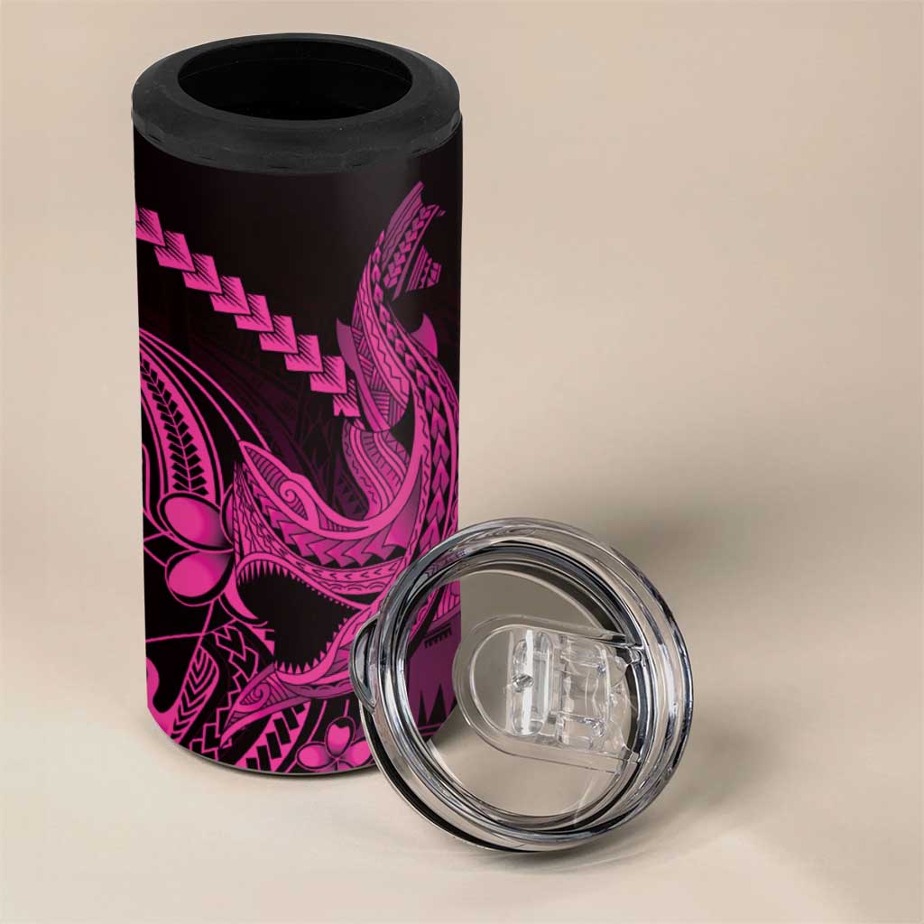 Pink Black Aloha Hawaii 4 in 1 Can Cooler Tumbler Polynesian Shark Tattoo With Plumeria - Polynesian Pride