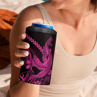 Pink Black Aloha Hawaii 4 in 1 Can Cooler Tumbler Polynesian Shark Tattoo With Plumeria - Polynesian Pride