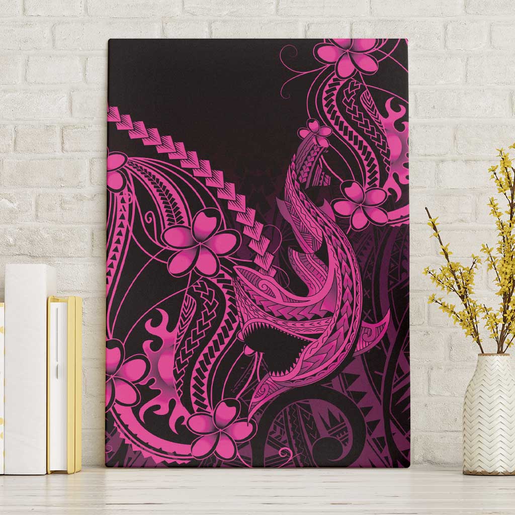 Pink Black Aloha Hawaii Canvas Wall Art Polynesian Shark Tattoo With Plumeria - Polynesian Pride