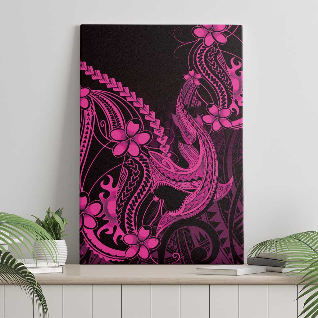 Pink Black Aloha Hawaii Canvas Wall Art Polynesian Shark Tattoo With Plumeria - Polynesian Pride