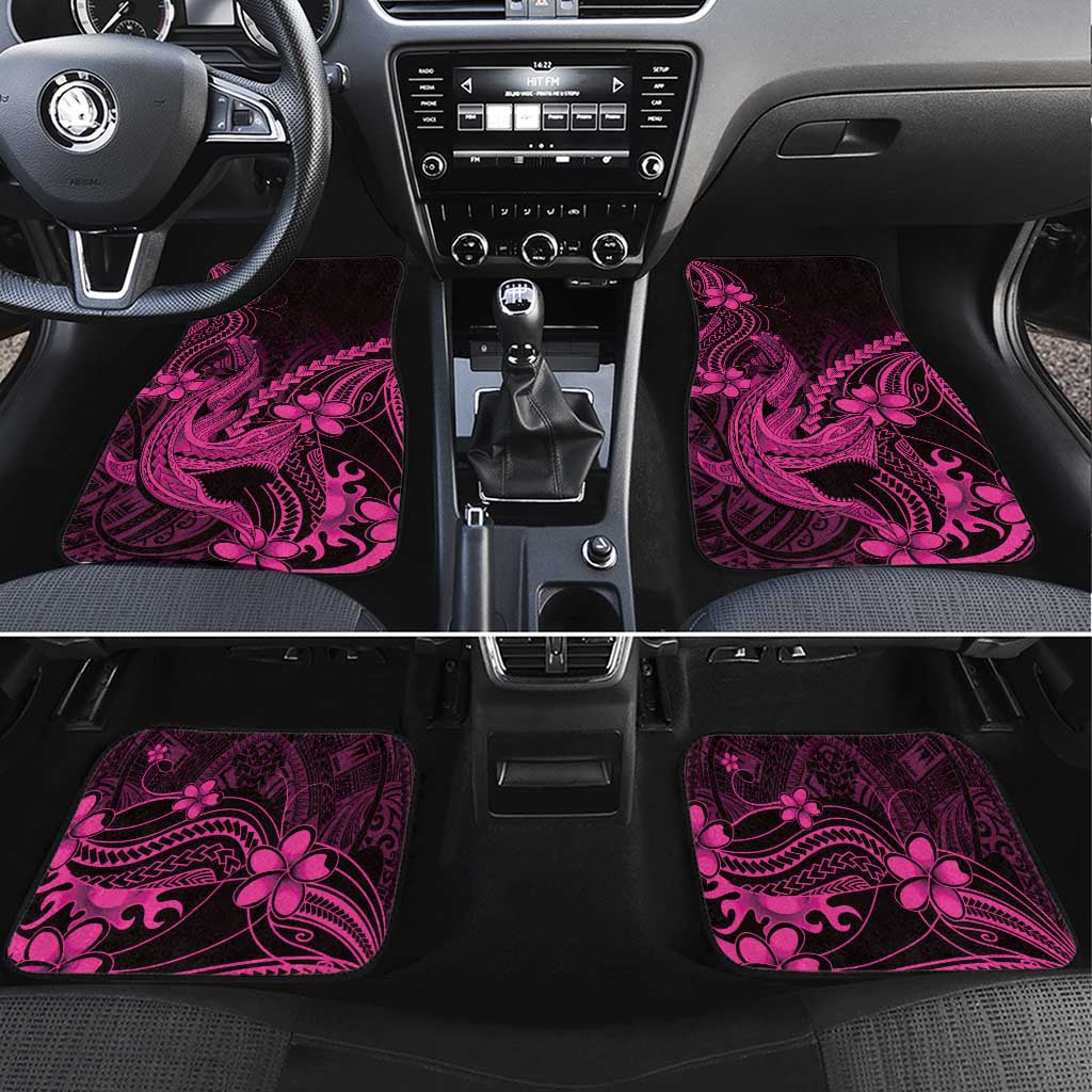 Pink Black Aloha Hawaii Car Mats Polynesian Shark Tattoo With Plumeria - Polynesian Pride