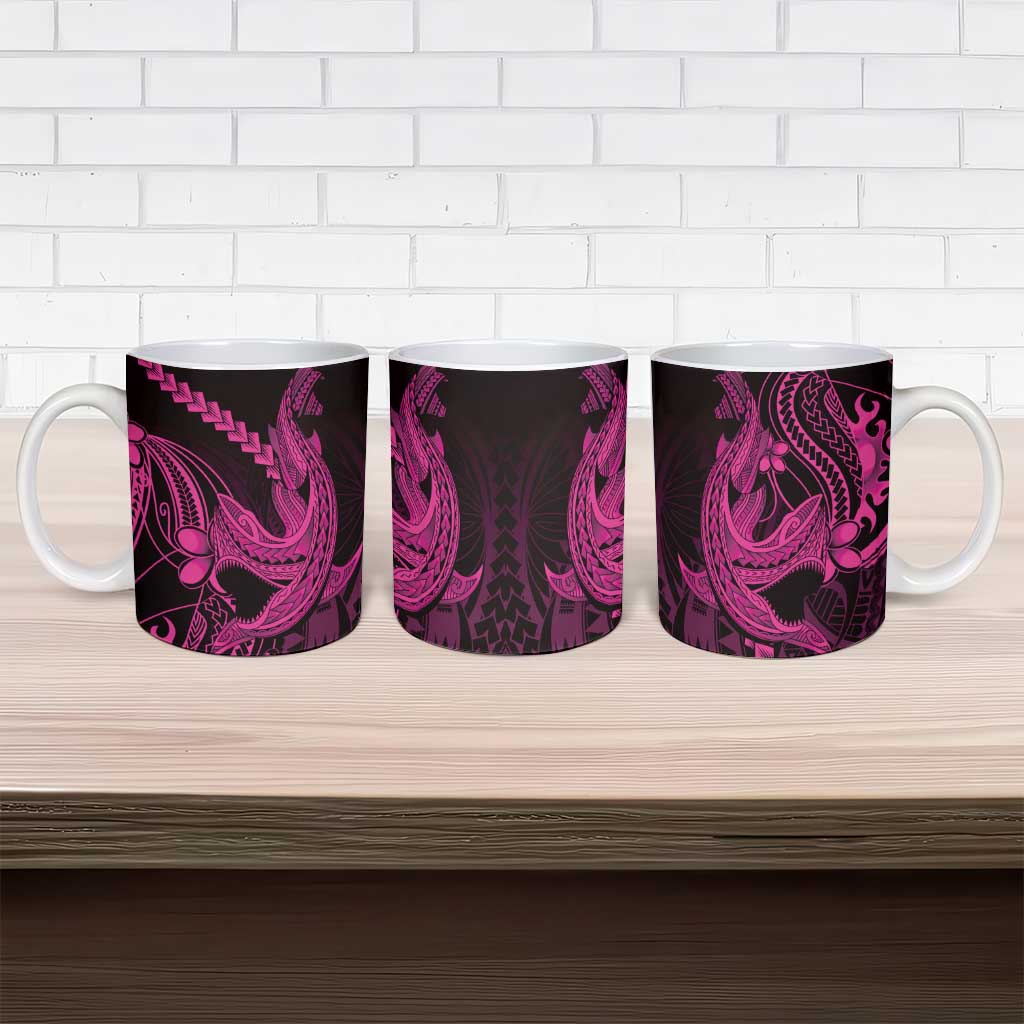 Pink Black Aloha Hawaii Ceramic Mug Polynesian Shark Tattoo With Plumeria - Polynesian Pride