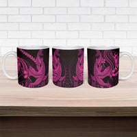 Pink Black Aloha Hawaii Ceramic Mug Polynesian Shark Tattoo With Plumeria - Polynesian Pride