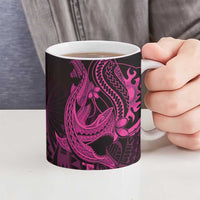 Pink Black Aloha Hawaii Ceramic Mug Polynesian Shark Tattoo With Plumeria - Polynesian Pride