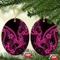 Pink Black Aloha Hawaii Ceramic Ornament Polynesian Shark Tattoo With Plumeria - Polynesian Pride