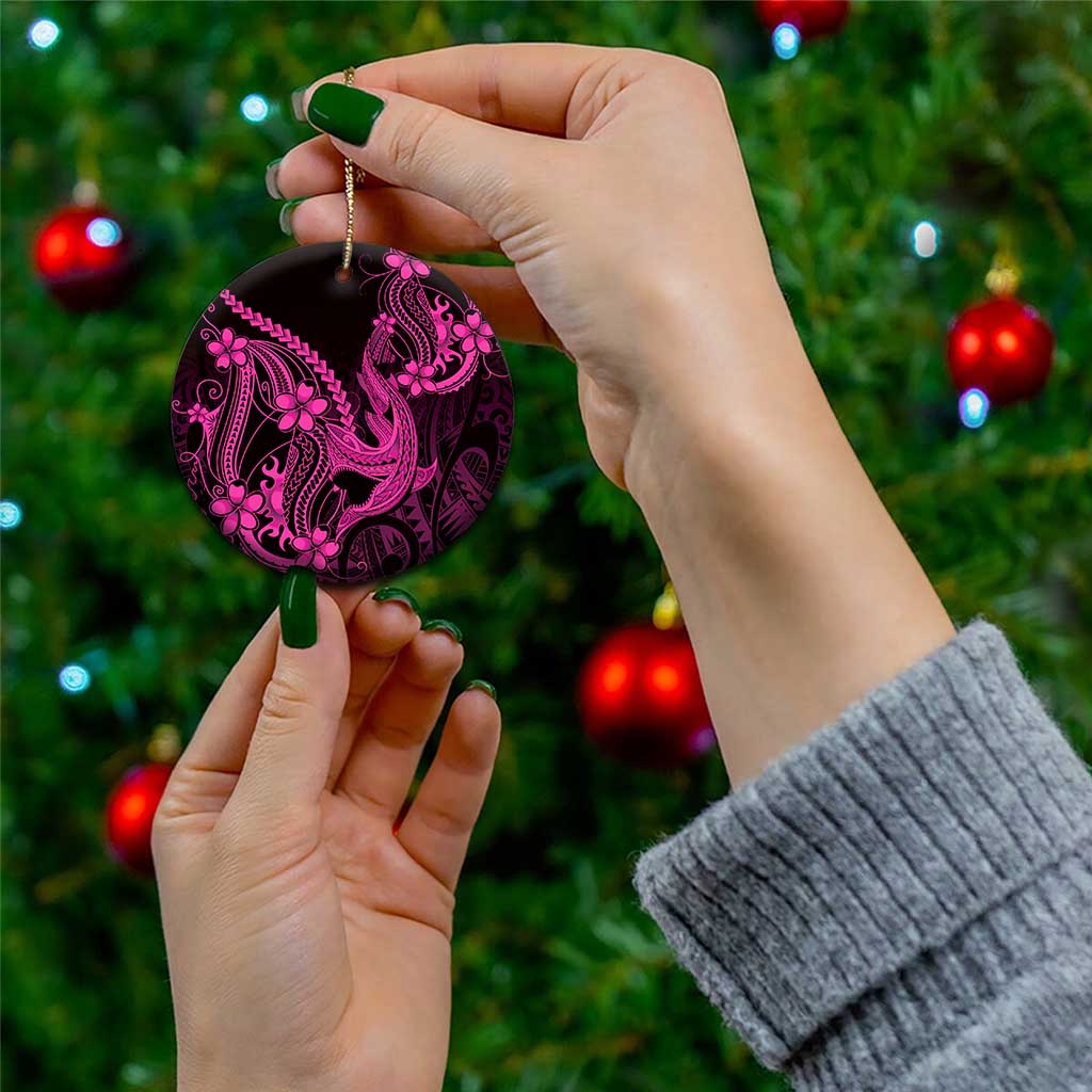 Pink Black Aloha Hawaii Ceramic Ornament Polynesian Shark Tattoo With Plumeria - Polynesian Pride
