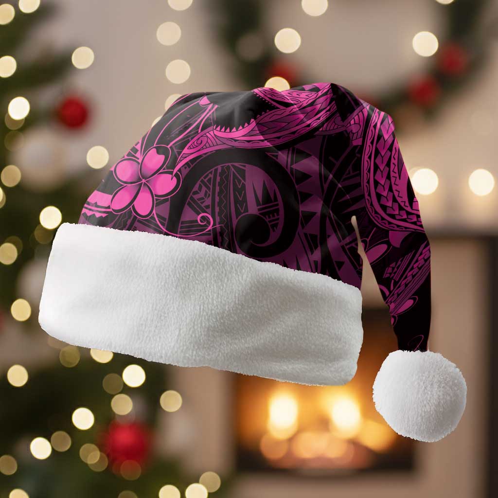 Pink Black Aloha Hawaii Christmas Santa Hat Polynesian Shark Tattoo With Plumeria - Polynesian Pride