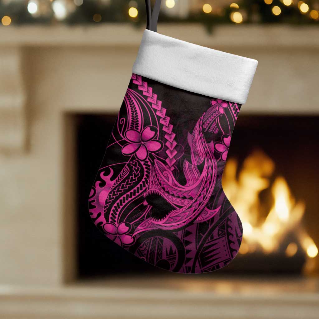 Pink Black Aloha Hawaii Christmas Stocking Polynesian Shark Tattoo With Plumeria - Polynesian Pride