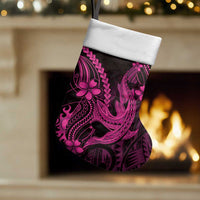 Pink Black Aloha Hawaii Christmas Stocking Polynesian Shark Tattoo With Plumeria - Polynesian Pride