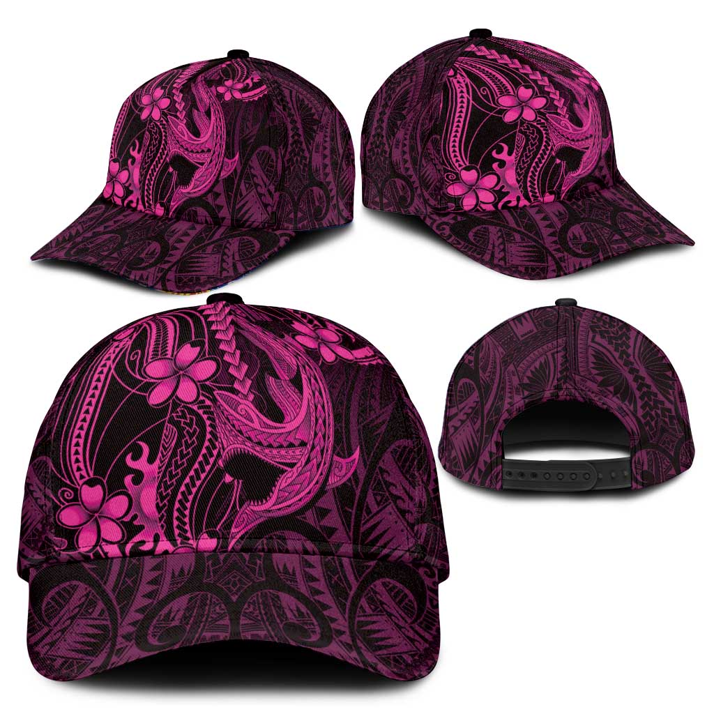 Pink Black Aloha Hawaii Classic Cap Polynesian Shark Tattoo With Plumeria - Polynesian Pride