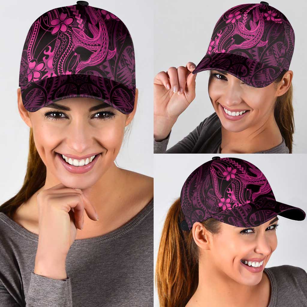 Pink Black Aloha Hawaii Classic Cap Polynesian Shark Tattoo With Plumeria - Polynesian Pride